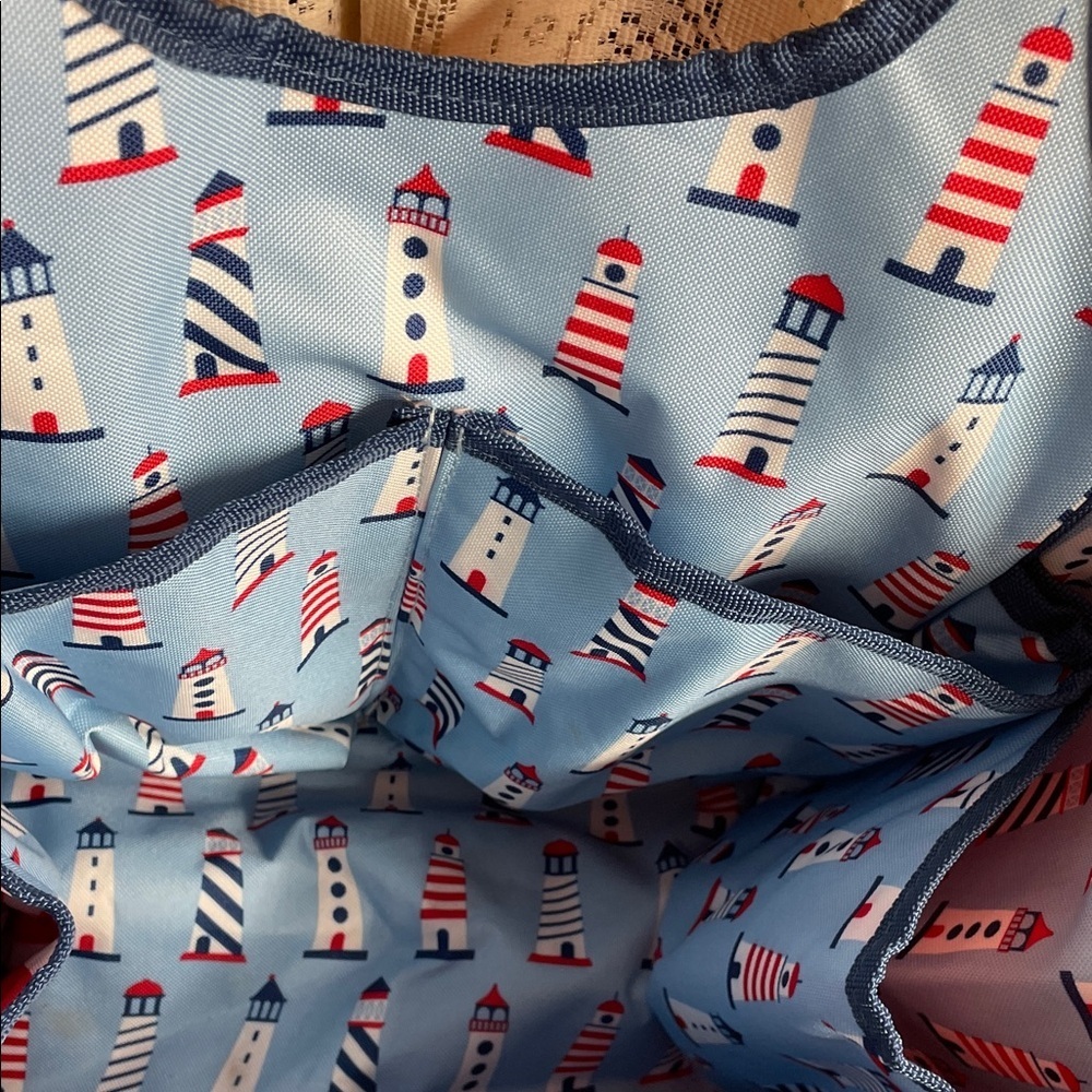 Striped Red and Blue Lighthouse Tote Bag - Picture 2 of 7